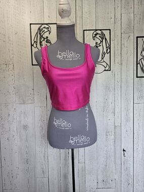Iris Hot Pink Cropped Tank Top Size Medium Stretch Athleisure Barbie Yoga Y2K